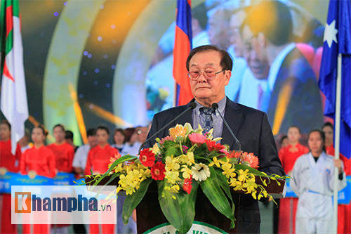 Ông Hoàng Vĩnh Giang, Chủ tịch Liên đoàn Võ thuật Cổ truyền Việt Nam phát biểu tại lễ khai mạc