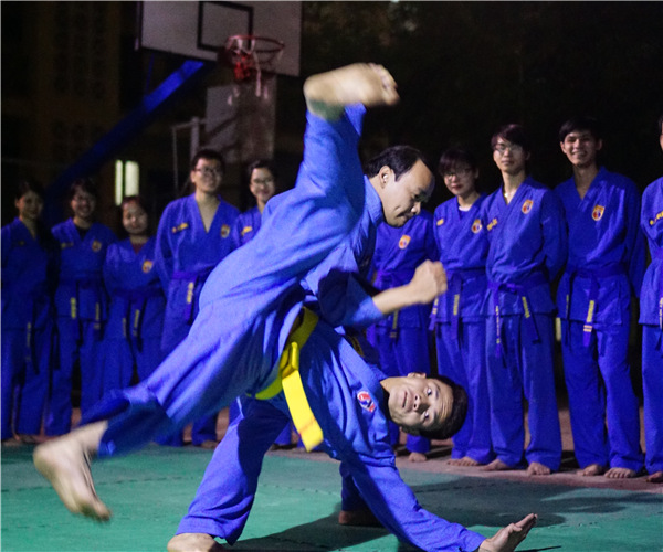 Le Hai Binh, Deputy General Secretary of the Vietnam Vovinam Federation, also Spokesman of the Vietnamese Ministry of Foreign Affairs, is teaching Vovinam to his students in Hanoi in 2016. Photo: Xinhua